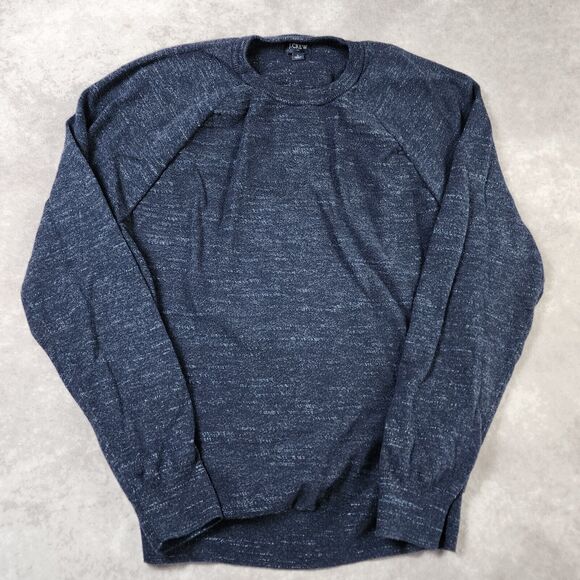 J Crew Sweater Mens L Navy Blue Heather Cotton Crew Neck Raglan Budded Preppy - Picture 1 of 6